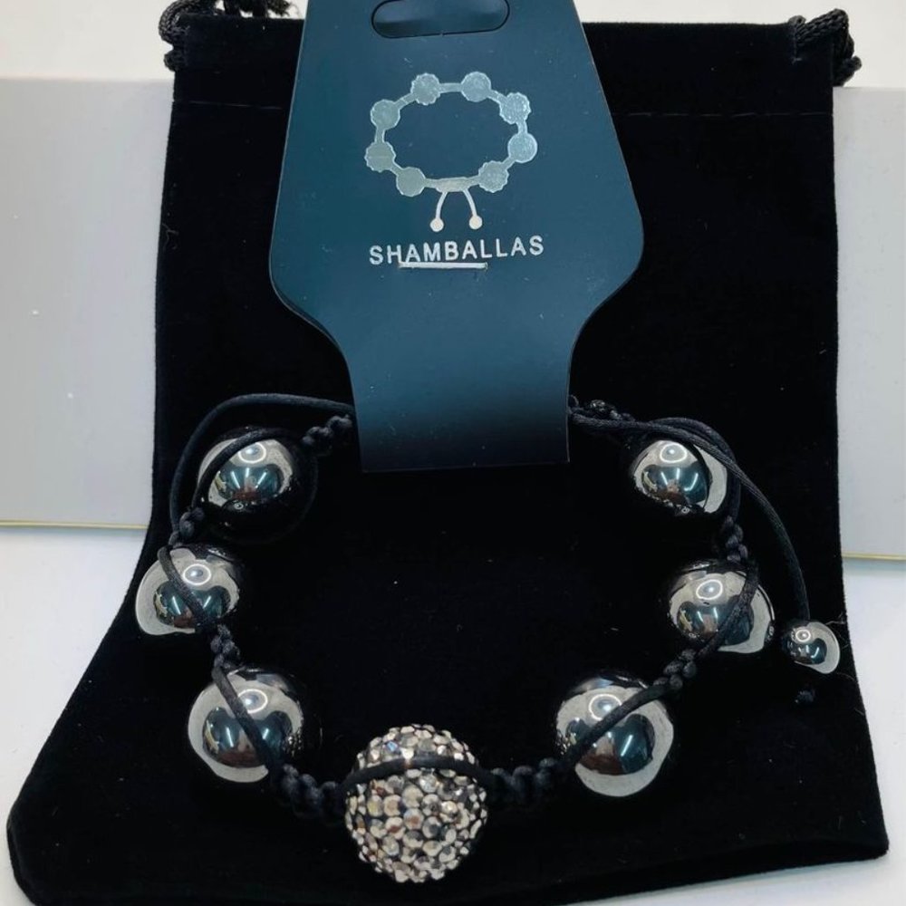 Unisex Faceted Shamballa Bracelet w/ Black Shamballa ball with dust bag (New)